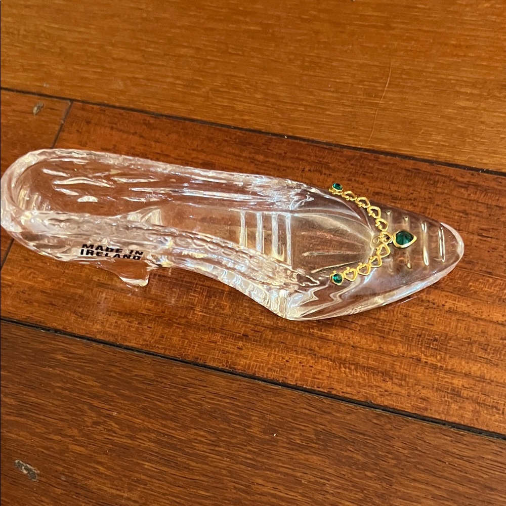 Clear Glass Jeweled Cinderella Shoe Accent with Green Gems